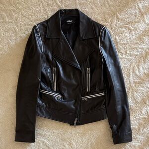 DKNY Black Leather Jacket with Silver Accents